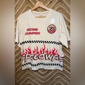 Recycled Threads Men's Beige Racing Graphic Flame Tshirt "Speedway," Size L,NWT